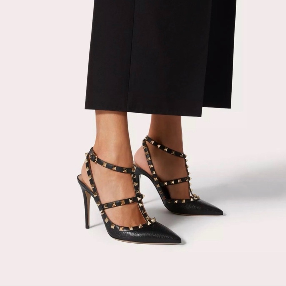 Valentino Garavani Black Heels with Gold Accents